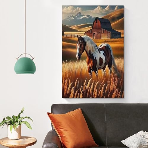 Tableau cheval paysage grand format pour décoration de salon et chambre