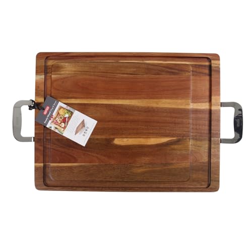 Tabla de Cortar y Servir de Madera de Acacia Dexas con Asas de Acero Inoxidable – Tabla Grande de 20 x 15 pulgadas para Quesos, Carnes, Aperitivos y Snacks – Bandeja Duradera de Corte y Servicio para Cocina y Entretenimiento miniatura 5
