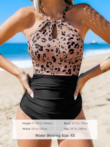 Image of CUPSHE Women's Halter Lace Up Back One Piece Swimsuit Padded Crisscross Bikini