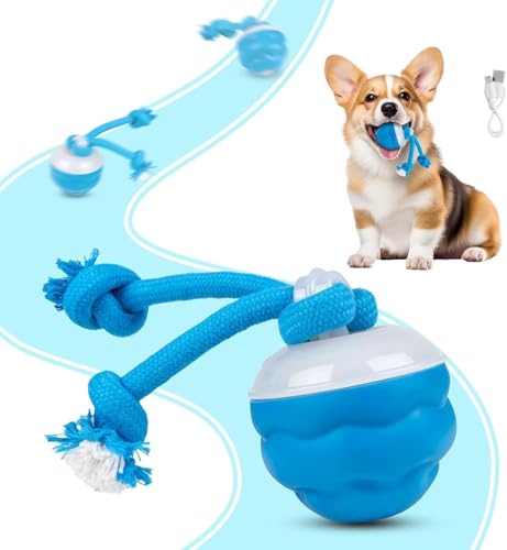 ZFFAFUR Interactive Rolling & Bouncing Ball with 3 Play Modes Automatic Motion Activated Dog Ball Toy Rechargeable Bite-Resistant Knot Design for Dogs (cerulean)