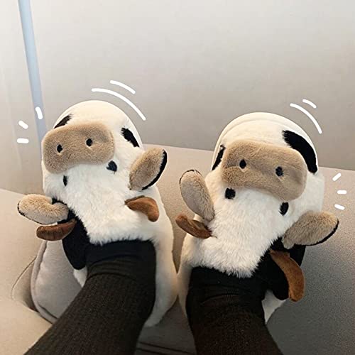 sakalaexp Pantufas felpudas quentes para o inverno, chinelos de vaca, antiderrapantes, chinelos fofo