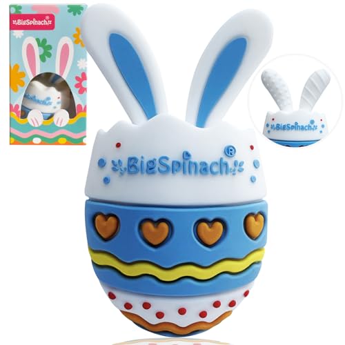 BIGSPINACH Easter Egg Baby Teether,Baby Teething Toy for Pain Relief,Silicone Bunny Rabbit Teether,Easter Gift for Babies,Sensory Toy for Boys & Girl (Blue)