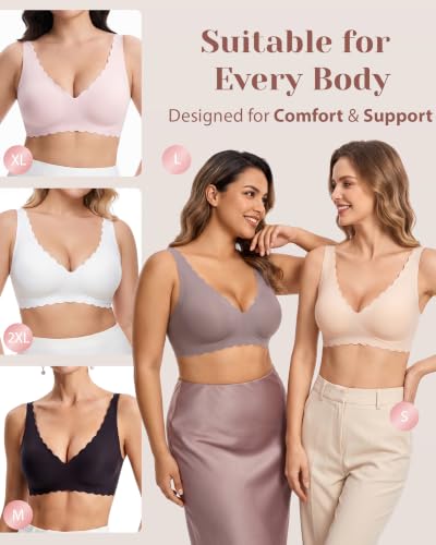 Image of Deep V Petal Bras for Women No Underwire Soft Wireless Bras Comfort Seamless Bralettes with Extender