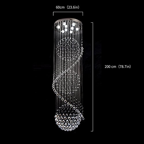 Image of Modern Crystal Chandelier Spiral Sphere Design 9 Light Crystal High Ceiling Light Chandelier for Living Room Hotel Stairs Foyer Entryway Height 79 inch Flush Mount Diameter 24 inch