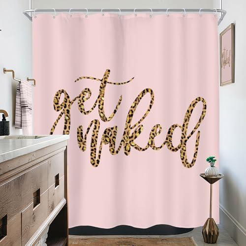 Get Naked Pink Brown Leopard Print Quotes Bathroom Shower Curtain Set by KOMLLEX - Used condition - Image 4