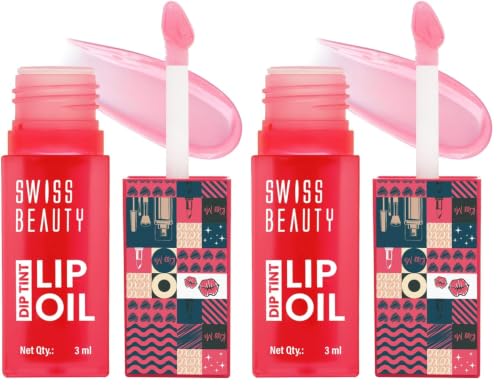 Image of Swiss Beauty Dip Tint Lip Oil | Colour-Changing Lip Oil | Glossy Finish | Long-Lasting Moisturisation | Enriched with Vitamin E | Shade-02 Dragon Fruit, 3ml (Pack of 2)