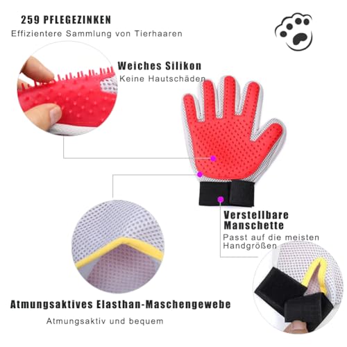 Marchul Fellpflege-Handschuh, Hundepflegebürstenhandschuh mit 260 Spitzen, Katzen Massagehandschuh für langes/kurzes Haar, effizienter Tierhaarentferner Handschuh für Katze, Hund, Pferd (1 Paar)