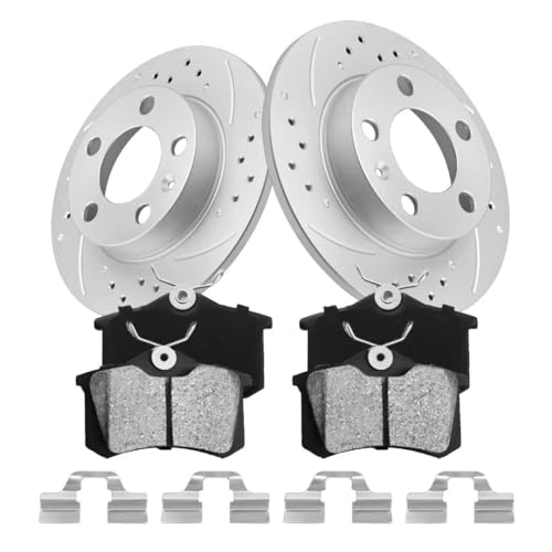 GAIASURGE Brake Pads And Rotors Kit Compatible With 1998-2010 Volkswagen Beetle, 1998-2006 Jetta, Rear Automotive Replacement Brake Kits 34144 D340A-7335 Drilled And Slotted Rotors 232mm(9.1in) Geomet