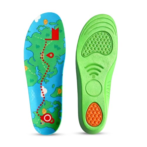 Plantillas deportivas para niños de poliuretano de gel, plantillas deportivas amortiguadoras con posicionamiento para niños y niñas, transpirables, antideslizantes, cómodas plantillas para zapatillas