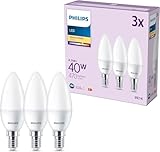 Philips, pack de 3 ampoules LED E14 format flamme, 40W, blanc chaud