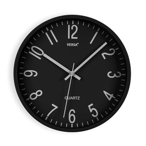 Versa Raven Reloj de Pared Nuevo Mecanismo Y Calidad Mejorada silencioso y Decorativo, para Cocina, Salón o Comedor - Fácil de Leer, Medidas (Al x L x An) 30 x 4,3 x 30 cm, Polipropileno, Color Negro
