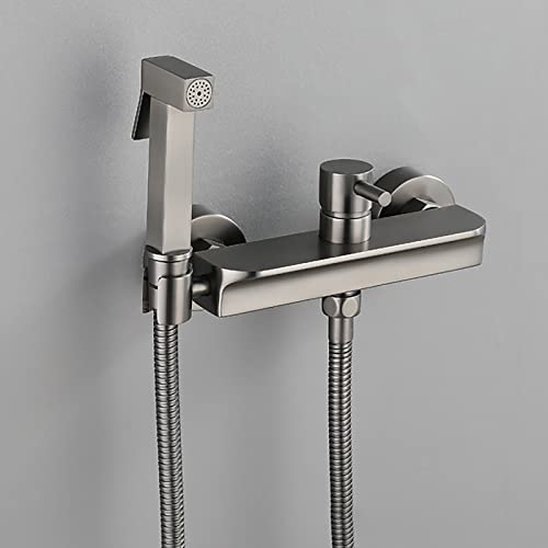 Handheld Bidet Sprayler do toalety, zestaw rozpylacza pieluszki z szary tkaniną na ścianę mosiężną bidetet Zestaw rozpylacza pojedynczego uchwytu Zestaw rozpylający bidet z wąż prysznicowy 150 cm,