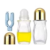 Kesell 2Pcs 50 ml Clear Roll On Bottles Roller Ball Deodorant Container with 1pcs Opener Empty Glass Roller Bottles Refillable Deodorant Container with Essential Oil Rollerball (Gold Cap)