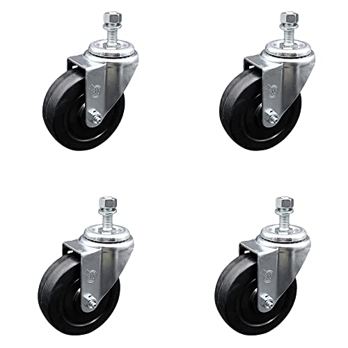 Stainless Steel Soft Rubber Swivel Threaded Stem Caster Set of 4 w/4