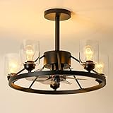 KINGTORO Modern Black Ceiling Fan with Light Black, 7 Blades Ceiling Fan, Remote Control, Glass Lamp