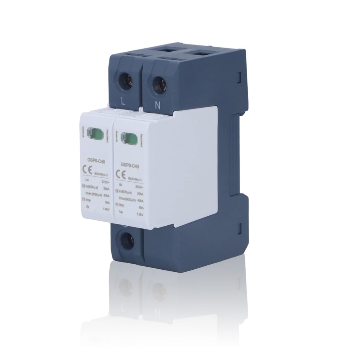 Dispositivo de Protección Contra Sobretensiones 2P, 40Ka 275V AC Protector de Pararrayos de Protección de Voltaje de PC para Proteger Los Sistemas de Línea de Alimentación de Ca de Sobretensiones
