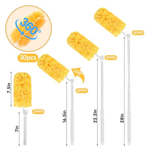 Image of 30 Count Duster Refills Compatible with Swiffer Duster, 2 Handles, 360 Heavy Duty Dusters Refills Multi-Surface Feather Duster with Extender Handle, Disposable Duster Kit for Home & Car Cleaning