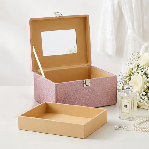 Image of Amazon Basics Bridal Vanity Box - Large Capacity Cosmetic Organizer for Women, Faux Leather & MDF Beauty Case for Makeup, Brushes, and Skincare - Stylish Travel & Home Storage, Pink