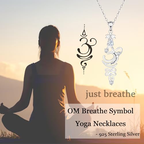 OM Breathe Symbol Yoga Necklaces - 925 Sterling Silver Cubic Zirconia Lotus Flower Just Breathe Necklace OM Sanskrit Jewelry Gifts for Women2