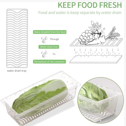 Image of Fridge Organizer with Removable Drain Plate and Secure-Sealing Lids, Fridge Storage Boxes for Fresh Fruits and Vegetables, Food Container Box Set (2)