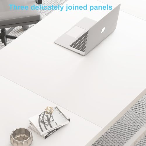 Image of HSH 70 Inch Long White Computer Desk, Modern Large Executive Work Writing Study Gaming Desk for Home Office, Industrial Metal Wooden Two Person Desk Dual Monitor Workstation in Bedroom Living Room