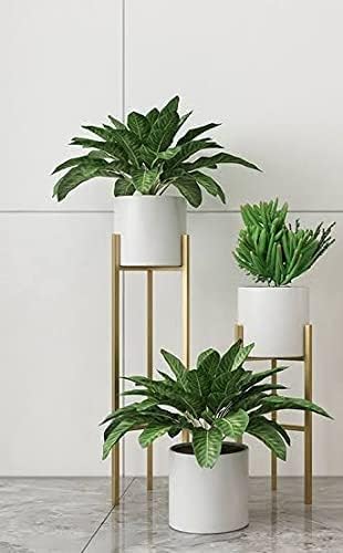 Image of Iron Metal Tall Plant Stand with Pot| Indoor Outdoor Plant Stand| Modern Golden Tall Planter Stand Set of 2 (White /Gold) (BLACK)