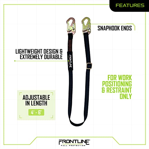 Image of FRONTLINE FALL PROTECTION LPO61SADJ Combat 6' Positioning Adjustable Restraint Lanyard | Workers | Shock Absorbing | ANSI Z359.13 & OSHA Applicable Standards