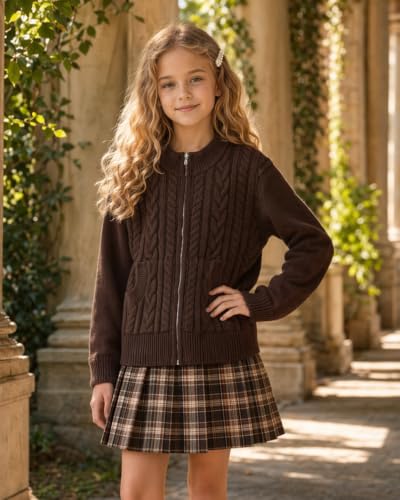 Image of GRACE KARIN Girls Knit Cardigan Sweater Zip Long Sleeve Kids School Uniform Fall Jacket Size 6-14