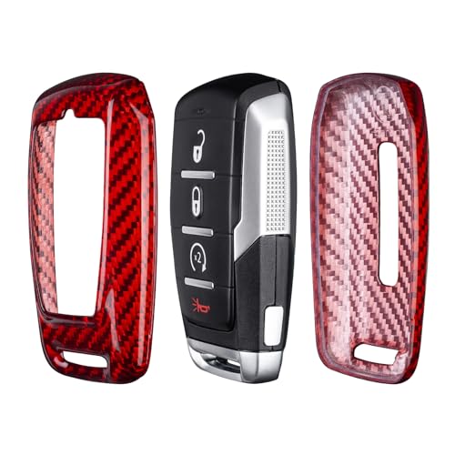 T-carbon Key Fob Cover fits for Ram Key Fob Cover,Real Carbon Fiber Key Protector fits for Ram 1500 2500 3500 Accessories Compatible with Power Wagon Tradesman Accessories Key Shell with Keychain,Red
