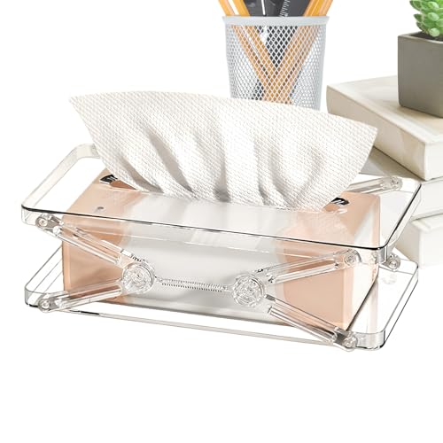 Funda para caja de pañuelos, contenedor de almacenamiento de toallas de papel con elevación automática, soporte transparente para pañuelos faciales, para mesita de noche, mesa de café, tocador, hogar