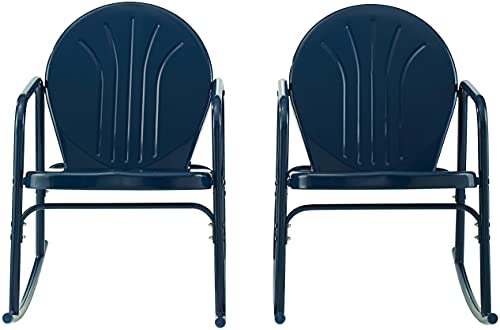 Crosley Furniture Co1013-Nv Griffith Retro Metal Outdoor Rocking Chairs, Navy Gloss #TOP5