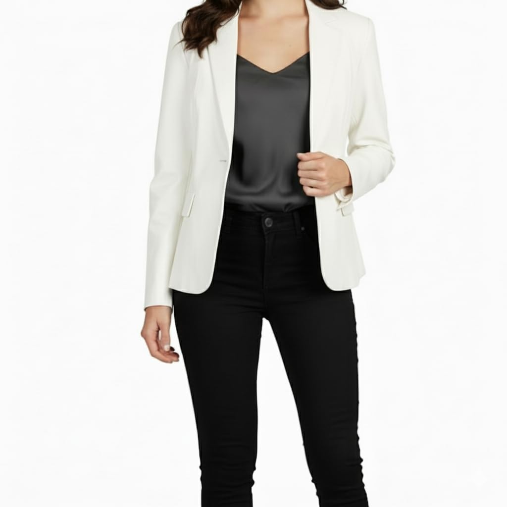 Womens Lambskin Leather Blazer - One Button Style Leather Coat - Ladies Casual Business Formal Office Event Outfit