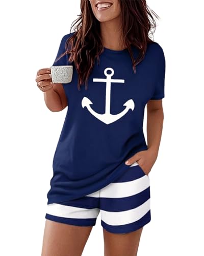 Image of CHICME Pajamas Set for Women 2 Piece Pjs Lounge Set Soft Short Sleeve Tops and Sleep Shorts with Pocket