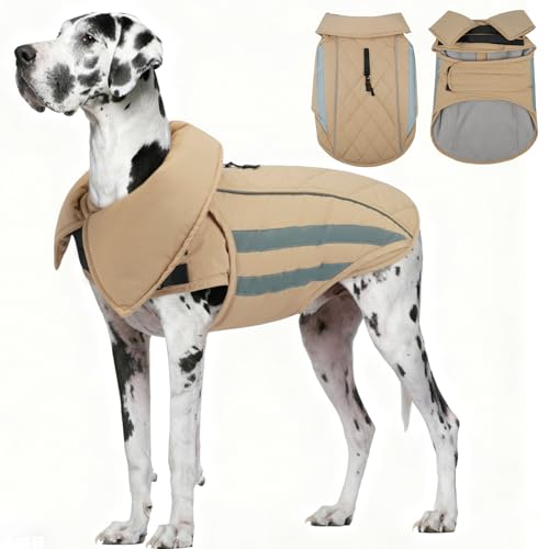 IECOii 4XL Dog Jacket for Deep-Chested Breeds, Reflective & Adjustable Outdoor Giant Pets Snow Vest Coat, Waterproof Winter Snowsuits Warm Cold Weathe