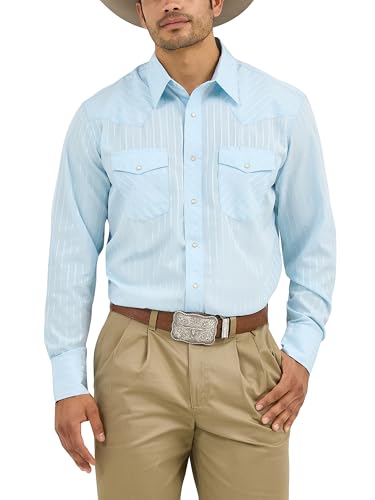 Wrangler Men's Sport Western Two Pocket Long Sleeve Snap Shirt, Light Blue, Large - image 1