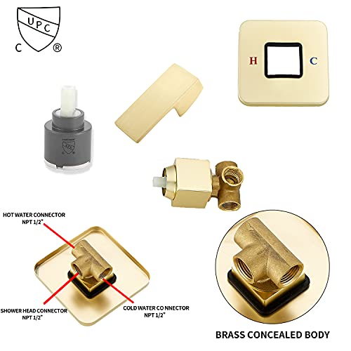 Brushed Gold Shower Faucet GGStudy Single Function Shower Trim Kit with Rough-in Valve Shower Set Bath Rainfall Shower Faucet System 8inch Square Stainless Steel Metal Shower Head by GGStudy - Used condition - Image 3