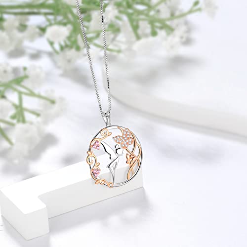 Aurora Tears Fairy Necklace for Teen Women- 925 Sterling Silver Angel Butterfly Vine Leaves Rose Gold Pendant Necklace Pink Crystal Jewelry for Women Christmas Birthday Valentine's Day Gift2