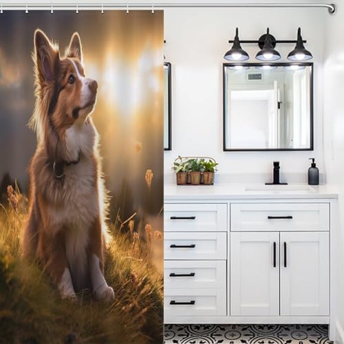 Chien rideau de douche lavable en machine rideaux de douche imperméable polyester 92x183 - 5