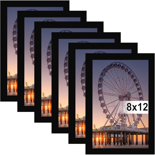 BESCRCL 8x12 Picture Frame Black Set of 6 Display Pictures 8x12 Without Mat for Wall Mounting