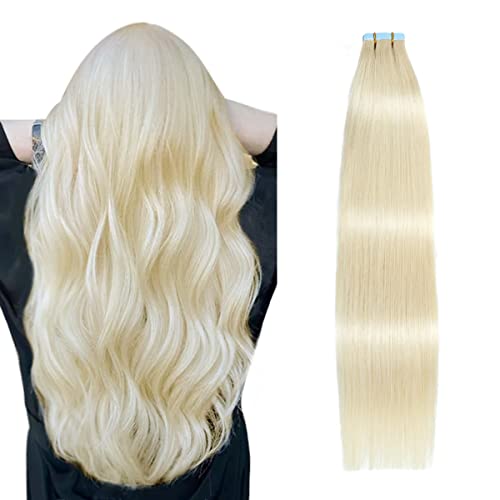 Image of SUYYA Tape In Hair Extensions Human Hair 20 Inch #60 Platinum Blonde