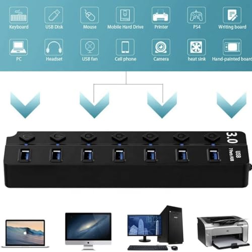 Orco 7-Port USB Hub with Individual Power Switches and LED Lights - High-Speed Data Splitter for PC, Laptop and More - Image 5