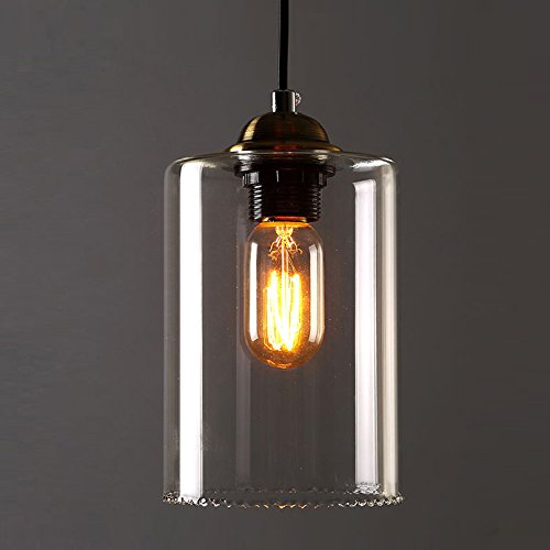 Litfad Industrial Adjustable 1-Light Mini Pendant Light Pendant Lamp With Cylindrical Shade In Clear Glass Ceiling Light Chandelier Mounted Lighting Fixture For Kitchen Restaurant Bedroom Cafe Bar #TOP12