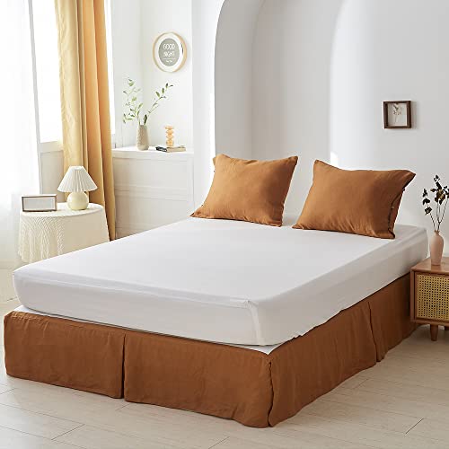 Simple&Opulence Belgian Linen Bed Skirt With Classic 14 Inch Tailored Drop Dust Ruffle, Easy Fit Breathable Premium Natural Flax (Basic-Rust, King) #TOP16