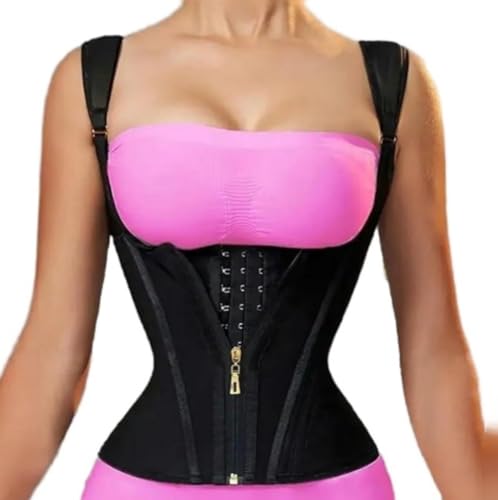 Women Double Compression Waist Trainer Corset Adjustable Straps Steel Bone Support,Zipper Hook Flat Belly Body Shaper Belt