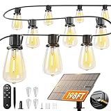 addlon 198FT(192+6) Solar String Lights Outdoor Waterproof - 60+4 LED Shatterproof Bulbs, 3 Modes, 8H Timeable, Dimmable, Outdoor Lights Solar Powered Patio Lights with Remote for Outside Porch Garden