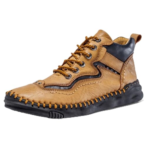 HARZONLI Botas Zapatos de Cuero Informales de diseño de Talla Grande 38-48 para Hombre, Zapatillas de Tobillo Hechas a Mano, Zapatos de Cuero de otoño e Invierno para Hombre(Yellow Fur,9)