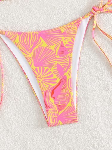 Image of ZAFUL Womens Printed Triangle Bikinis 2 Piece Halter Bikini Sets High Cut Bathing Suit Side Tie Swimsuits