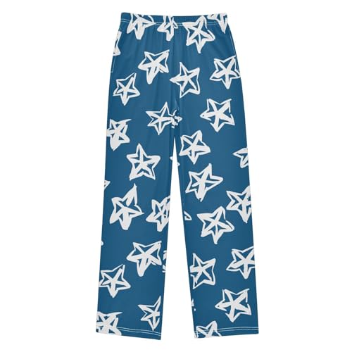 Boys' Pants Doodle Brush White Stars Blue Long Bottoms Jogger Pants Elastic Waist Trousers with Pockets S-XL