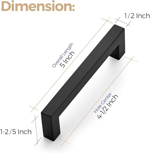 Image of Ravinte 3 Pack 4-1 /2 Inch Kitchen Square Cabinet Handles Matte Black Pulls Black Drawer Pulls Kitchen Cabinet Hardware Handles