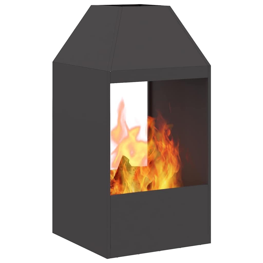 Feuerstelle Schwarz aus Stahl 50 x 50 x 100 cm für Terrasse und Garten, Kamin Ofen für Outdoor Treffen, Holzhalter mit Wärme und Deko für behagliche Abende
